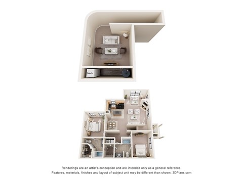 Floor plan for 2 beds, 2 baths, 1544 sqft